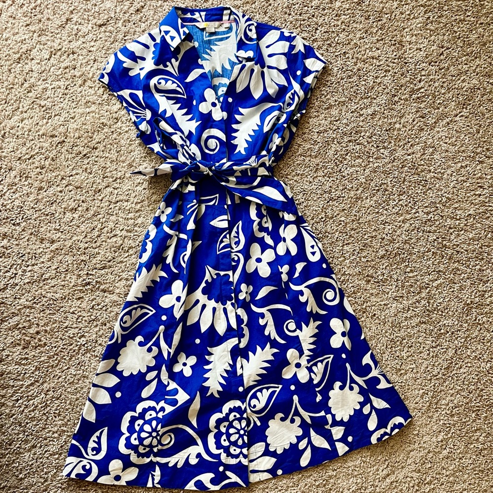 Boden Blue and White Floral Wrap Dress